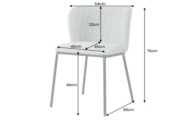 Chaise design LYON – Bouclé bleu à carreaux, pieds en métal noir au style rétro-moderne
