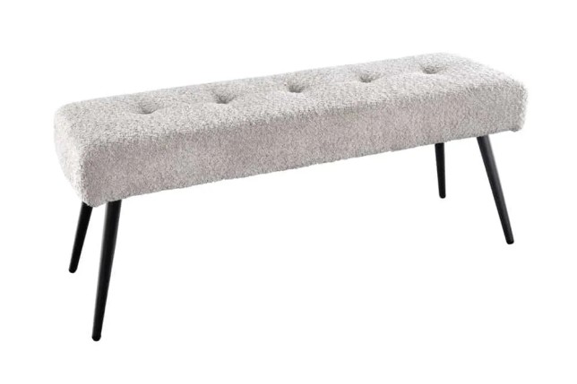 Banquette BOUTIQUE 100 cm – Tissu bouclé champagner greige avec pieds en métal noir réglables