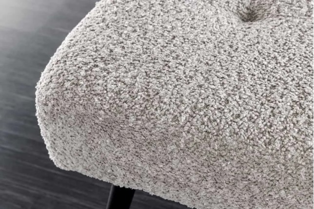 Banquette BOUTIQUE 100 cm – Tissu bouclé champagner greige avec pieds en métal noir réglables