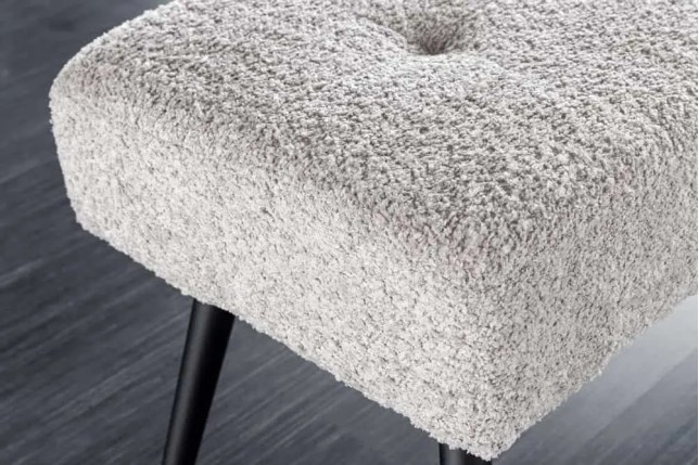 Banquette BOUTIQUE 100 cm – Tissu bouclé champagner greige avec pieds en métal noir réglables