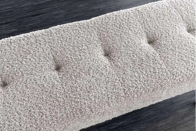 Banquette BOUTIQUE 100 cm – Tissu bouclé champagner greige avec pieds en métal noir réglables
