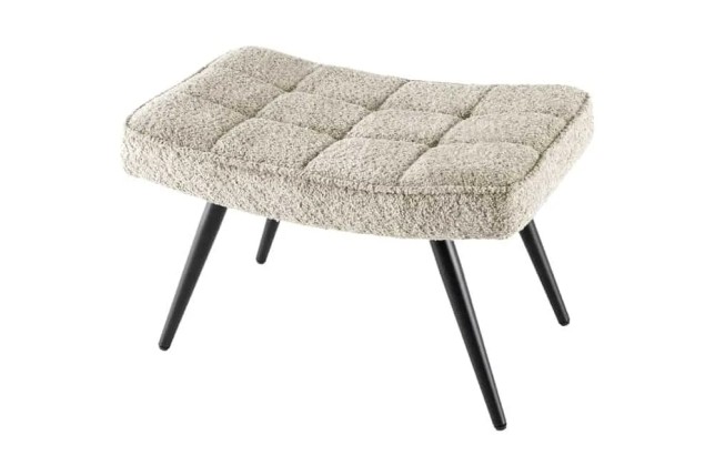 Repose-pieds moderne scandinave – Tissu bouclé champagner greige avec pieds en métal noir