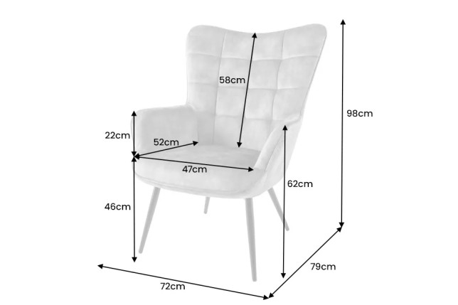Fauteuil design scandinave – Tissu bouclé champagner greige avec accoudoirs et pieds en métal noir