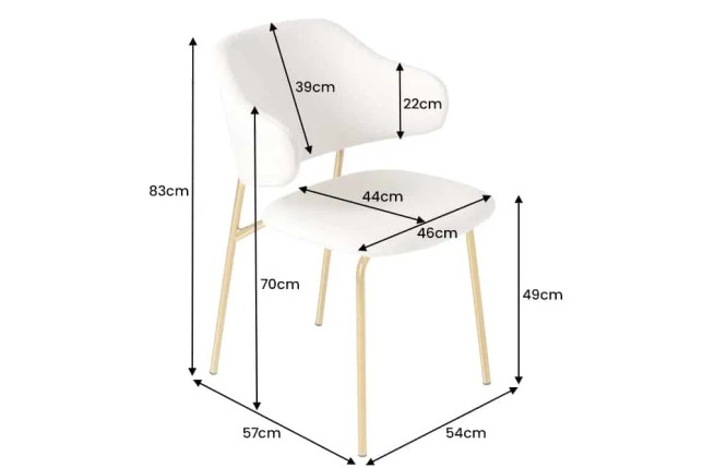 Chaise design VOGUE – Tissu bouclé blanc avec structure en métal doré | Élégance & confort