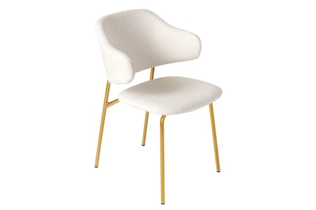 Chaise design VOGUE – Tissu bouclé blanc avec structure en métal doré | Élégance & confort