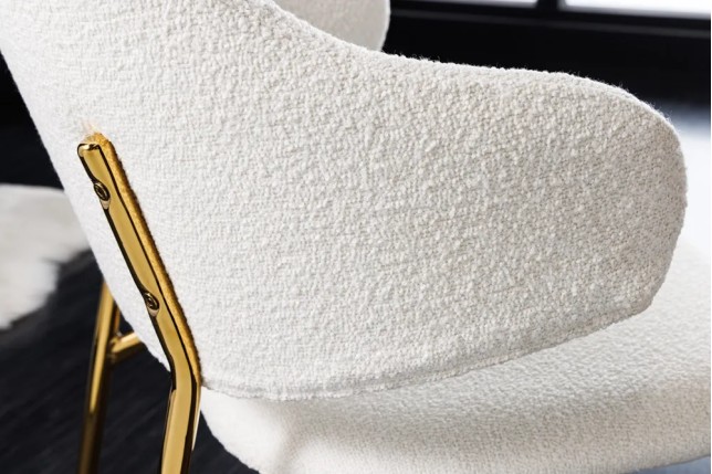 Chaise design VOGUE – Tissu bouclé blanc avec structure en métal doré | Élégance & confort