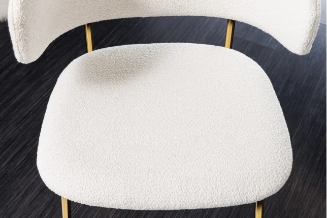 Chaise design VOGUE – Tissu bouclé blanc avec structure en métal doré | Élégance & confort