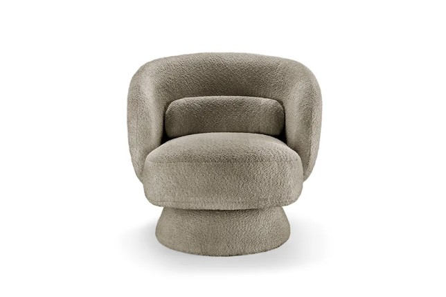 Fauteuil design pivotant BOSSA NOVA – Tissu bouclé taupe | Élégance & confort 360°
