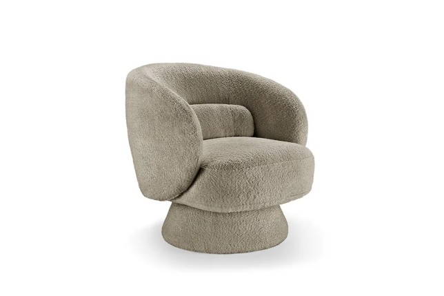Fauteuil design pivotant BOSSA NOVA – Tissu bouclé taupe | Élégance & confort 360°
