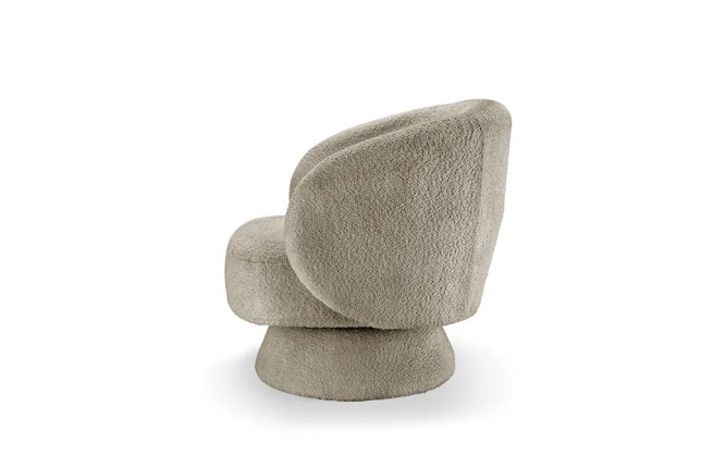 Fauteuil design pivotant BOSSA NOVA – Tissu bouclé taupe | Élégance & confort 360°
