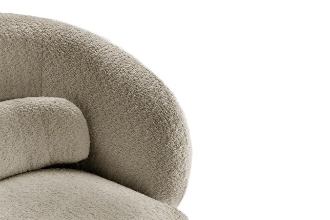 Fauteuil design pivotant BOSSA NOVA – Tissu bouclé taupe | Élégance & confort 360°