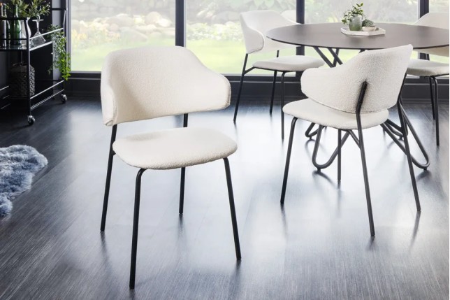 Chaise design VOGUE – Revêtement bouclé blanc & pieds noirs | Élégance moderne & confort