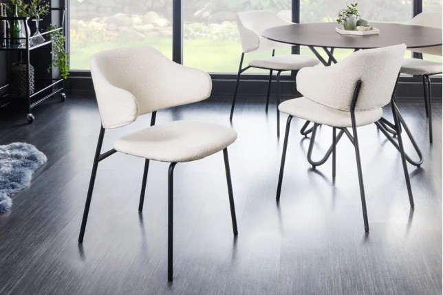 Chaise design VOGUE – Revêtement bouclé blanc & pieds noirs | Élégance moderne & confort