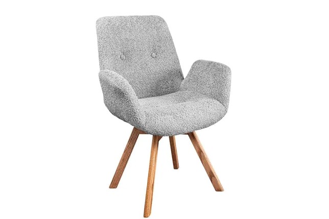 Chaise design BALTIC pivotante – Bouclé gris, pieds en chêne naturel | Élégance scandinave & confort 360°