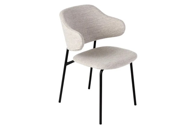 Chaise design VOGUE – Bouclé greige & pieds en métal noir mat | Élégance contemporaine et confort