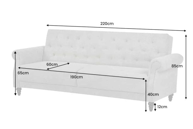 Canapé 3 places MAISON BELLE AFFAIRE – Style Chesterfield en bouclé greige, avec fonction lit et dossier inclinable