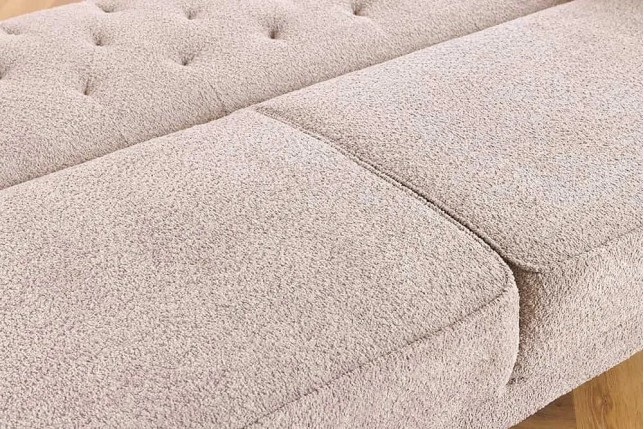 Canapé 3 places MAISON BELLE AFFAIRE – Style Chesterfield en bouclé greige, avec fonction lit et dossier inclinable