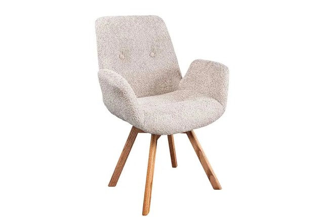 Chaise design BALTIC pivotante – Tissu bouclé beige & pieds en chêne naturel | Élégance nordique & confort moderne