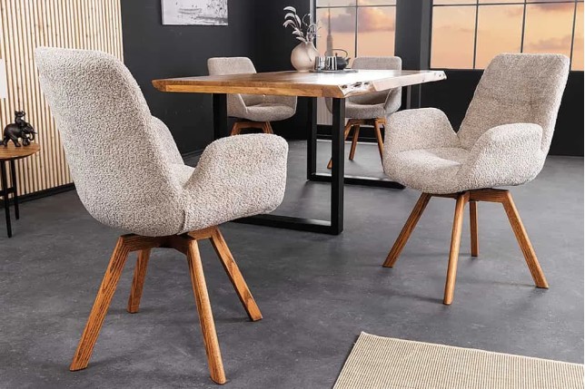 Chaise design BALTIC pivotante – Tissu bouclé beige & pieds en chêne naturel | Élégance nordique & confort moderne