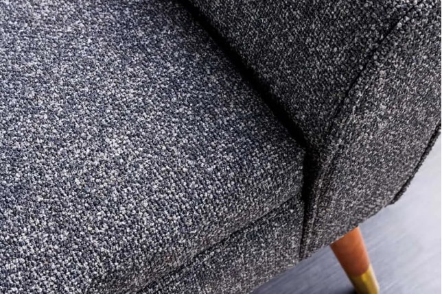 Banquette rétro SCARLETT – 90 cm – Tissu bouclé anthracite avec accoudoirs | Pieds bois & métal doré