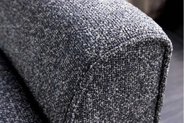 Banquette rétro SCARLETT – 90 cm – Tissu bouclé anthracite avec accoudoirs | Pieds bois & métal doré