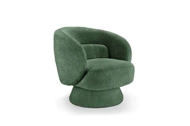 Fauteuil pivotant BOSSA NOVA – 80 cm – Tissu bouclé vert mousse | Confort moelleux & design tendance