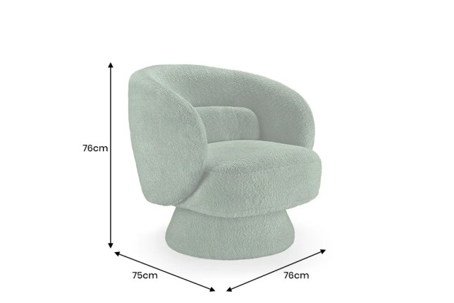 Fauteuil pivotant BOSSA NOVA – 80 cm – Tissu bouclé vert mousse | Confort moelleux & design tendance