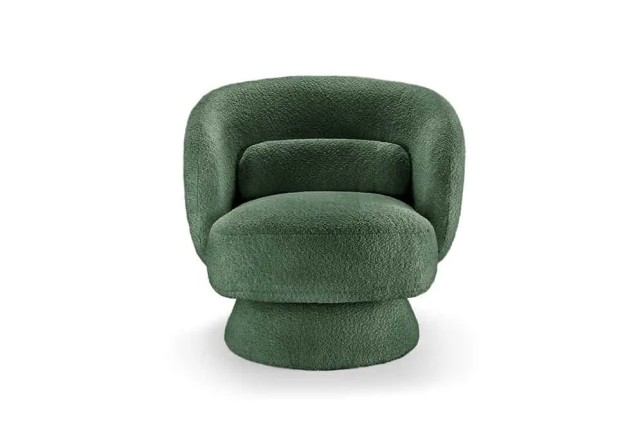 Fauteuil pivotant BOSSA NOVA – 80 cm – Tissu bouclé vert mousse | Confort moelleux & design tendance