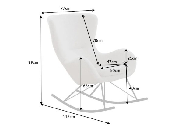 Fauteuil à bascule SCANDINAVIA – Bouclé blanc & métal noir – Design scandinave et confort moderne