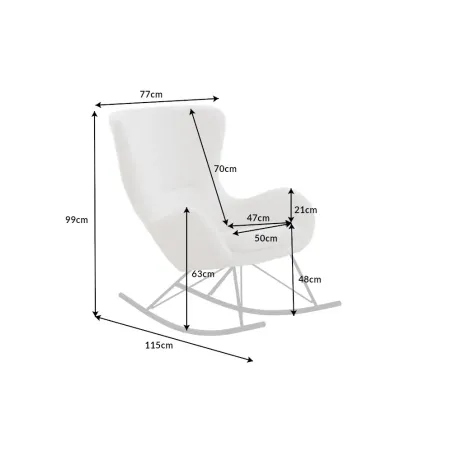 Fauteuil à bascule SCANDINAVIA – Bouclé blanc & métal noir – Design scandinave et confort moderne