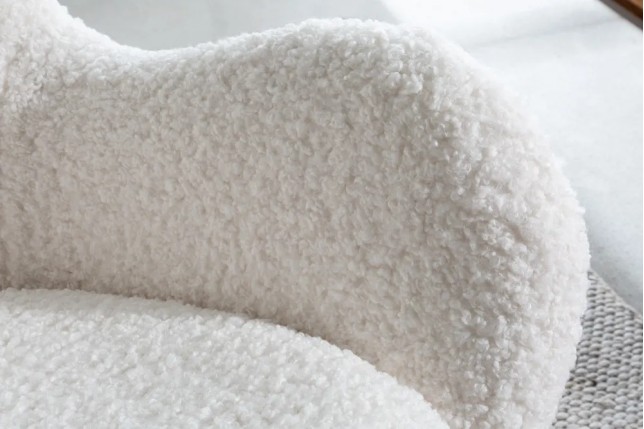 Fauteuil à bascule SCANDINAVIA – Bouclé blanc & métal noir – Design scandinave et confort moderne