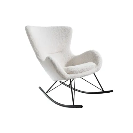 Fauteuil à bascule SCANDINAVIA – Bouclé blanc & métal noir – Design scandinave et confort moderne