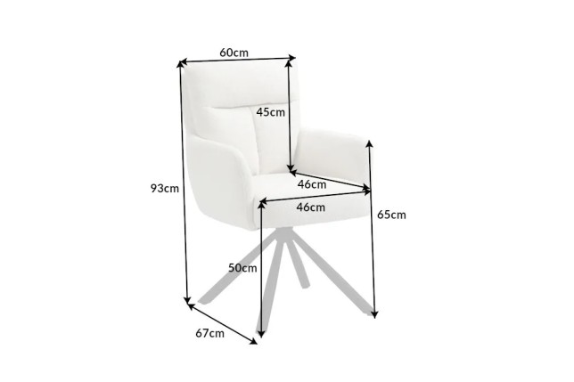 Fauteuil pivotant BIG GEORGE – Style rétro en bouclé blanc avec assise à ressorts Bonell et pieds métal noir