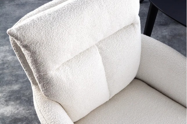 Fauteuil pivotant BIG GEORGE – Style rétro en bouclé blanc avec assise à ressorts Bonell et pieds métal noir
