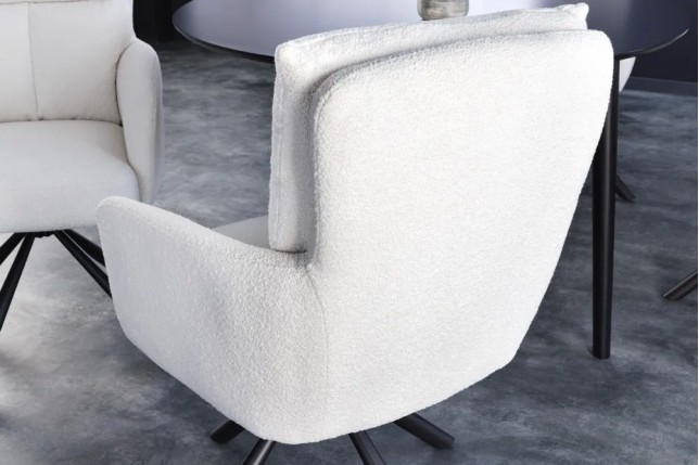 Fauteuil pivotant BIG GEORGE – Style rétro en bouclé blanc avec assise à ressorts Bonell et pieds métal noir