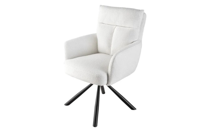 Fauteuil pivotant BIG GEORGE – Style rétro en bouclé blanc avec assise à ressorts Bonell et pieds métal noir