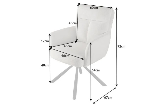 Fauteuil pivotant rétro BIG GEORGE – Bouclé greige, assise à ressorts Bonell & pieds métal noir