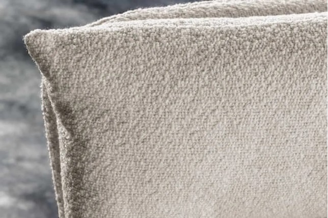 Fauteuil pivotant rétro BIG GEORGE – Bouclé greige, assise à ressorts Bonell & pieds métal noir