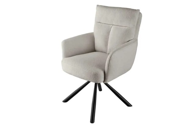 Fauteuil pivotant rétro BIG GEORGE – Bouclé greige, assise à ressorts Bonell & pieds métal noir