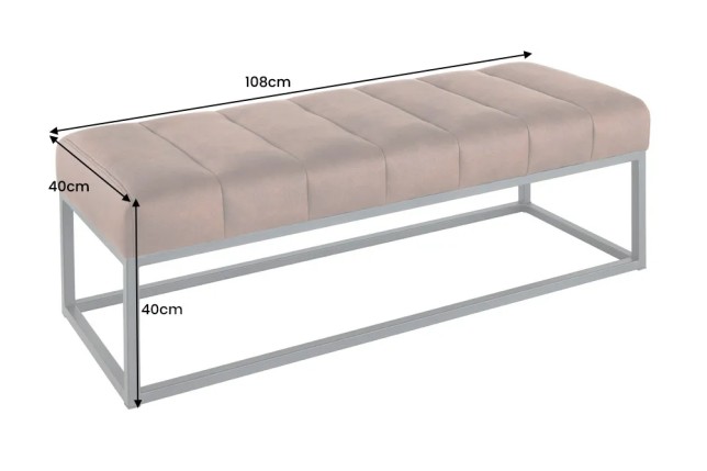 Banc design PETIT BEAUTÉ – 110 cm – Tissu bouclé champagner greige & pieds métal noir