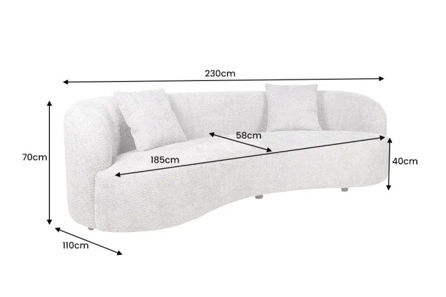 Canapé 3 places ATELIER – 230 cm – Tissu bouclé gris avec coussins inclus, design contemporain