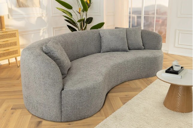 Canapé 3 places ATELIER – 230 cm – Tissu bouclé gris avec coussins inclus, design contemporain