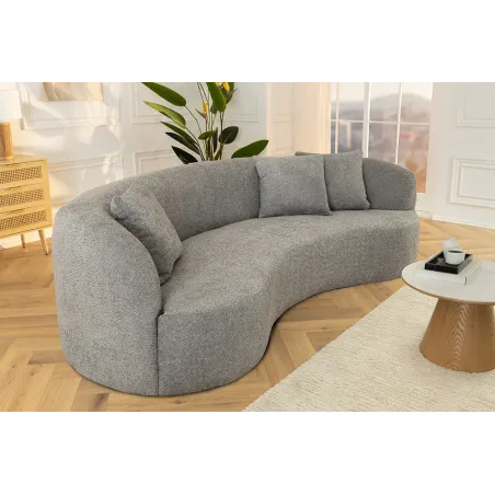 Canapé 3 places ATELIER – 230 cm – Tissu bouclé gris avec coussins inclus, design contemporain