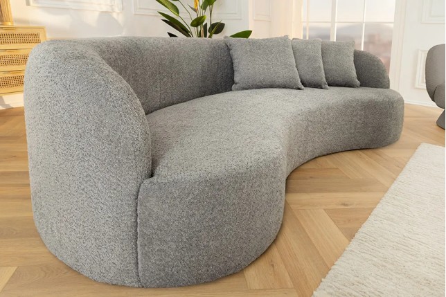 Canapé 3 places ATELIER – 230 cm – Tissu bouclé gris avec coussins inclus, design contemporain