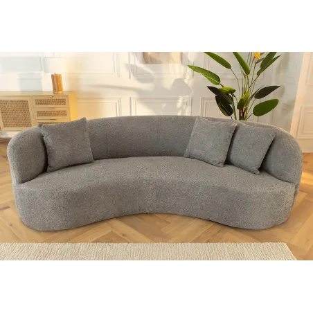 Canapé 3 places ATELIER – 230 cm – Tissu bouclé gris avec coussins inclus, design contemporain