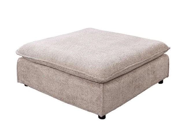 Pouf HEAVEN 100 cm – Tissu bouclé champagner beige, rembourrage à ressorts Nosag, structure en bois massif
