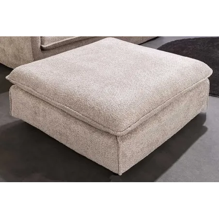 Pouf HEAVEN 100 cm – Tissu bouclé champagner beige, rembourrage à ressorts Nosag, structure en bois massif