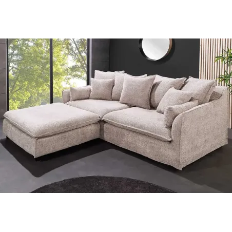 Pouf HEAVEN 100 cm – Tissu bouclé champagner beige, rembourrage à ressorts Nosag, structure en bois massif