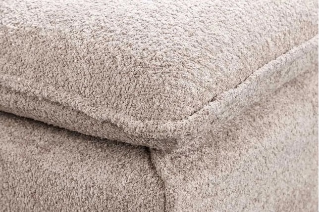 Pouf HEAVEN 100 cm – Tissu bouclé champagner beige, rembourrage à ressorts Nosag, structure en bois massif