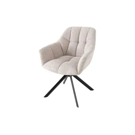 Fauteuil pivotant PAPILLON en tissu bouclé greige – Siège design avec accoudoirs, rotation 180° et piétement métal noir
